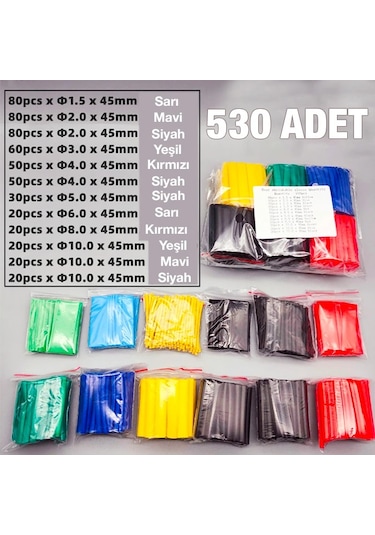 Ally 5 Renk Makaron Isı İle Daralan Kablo Seti 530 Adet 8 Boy Set- 5775