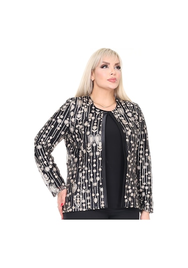Büyük Beden 3926 Siyah-altın Ceket+bluz Takım 001