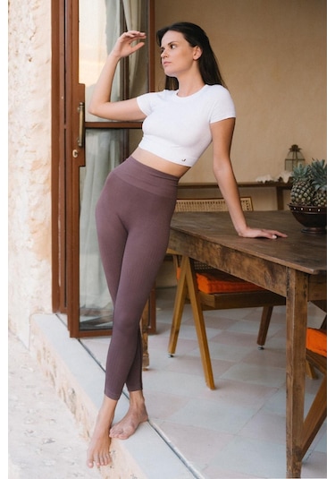 Jerf Lily Desen Detaylı Şekillendirici Tayt Kahverengi 001