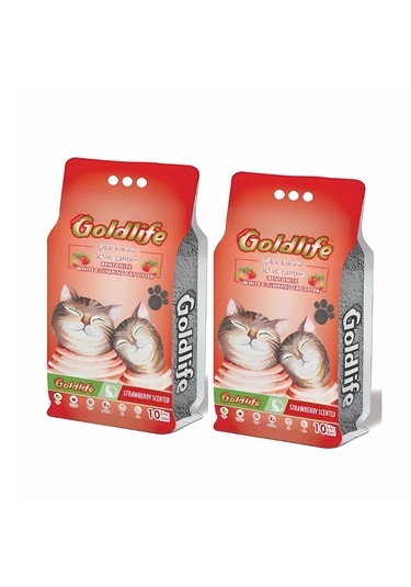 Goldlife Aktif Karbonlu Çilek Kokulu Kedi Kumu 10lt.x 2adet