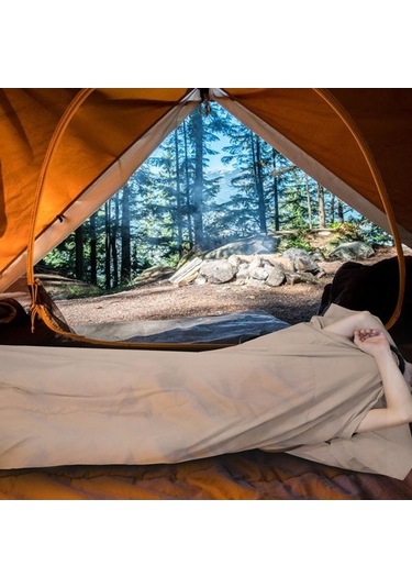 Pazly Yumuşak Pamuklu Kamp Uyku Tulumu - Mavi/bej, Rahat Kampçılık İçin Haki