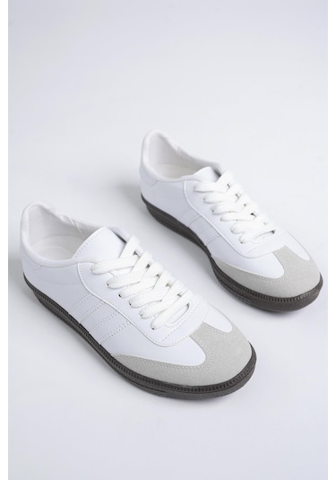 Muggo Gordon Ortopedik Günlük Garantili Bağcıklı Unisex Yürüyüş Koşu Sneaker Spor Ayakkabı - Beyaz