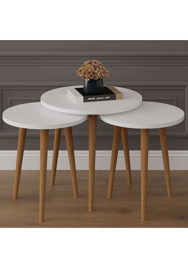 3 Lü Yuvarlak Zigon Sehpa Ahşap Ayaklı-sehpa01-beyaz