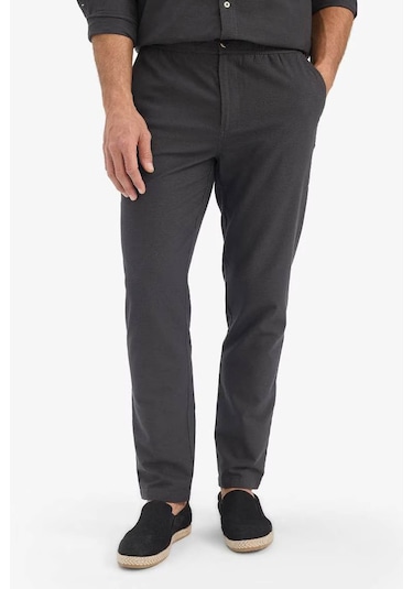 Defacto %100 Pamuk Slim Fit Keten Görünümlü Jogger Antrasit Erkek Pantolon D2671ax/ar9 Antrasit