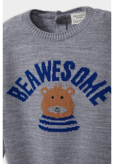 Defacto Erkek Bebek Bisiklet Yaka Ayı Baskılı Kazak F2584a525augr396 Gri