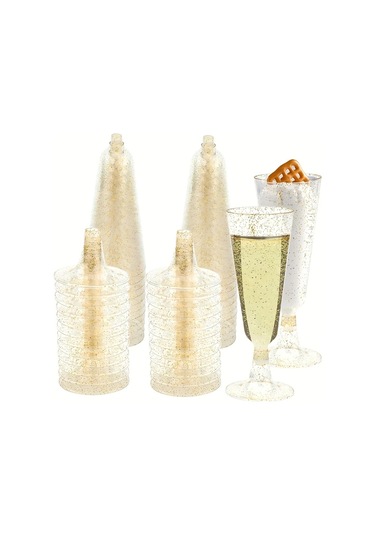 Willowhaven 50 Adet Altın Pullu Plastik Şampanya Bardakları Toplu Kokteyl Parti Bardakları