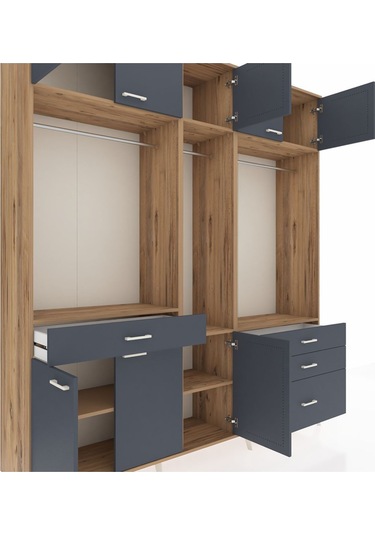 Hyperion Dolap 8 Raflı 4 Çekmeceli 3 Askılı 220x44x243 Çam-antrasit/antrasit Antrasıt/antrasıt