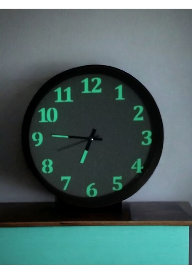 Fosforlu Gece Karanlıkta 5 Saat Parlayan Duvar Saati Çap 30 Cm Beyaz