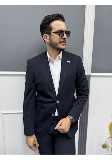Avni Ceylan Signature Stil Tek Düğme Kırışmaz Ceket Lacivert