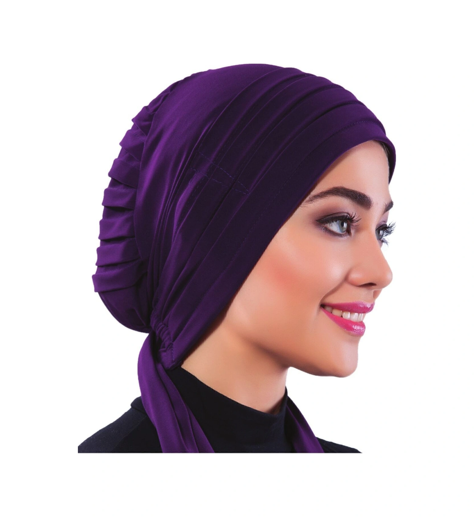 Pileli Bağlama Mor Hazır Türban Tesettür Bone Mor