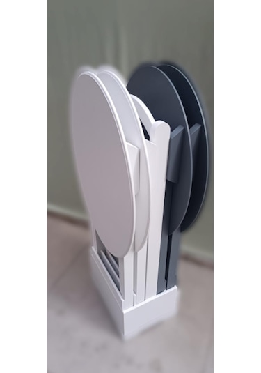 Çanta Zigon Sehpa Oval Model Dörtlü Ahşap Mdf Beyaz Ve Gri Renk Uyumu El Yapımı