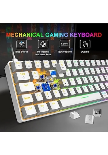 Blue Switch Mini Rgb Oyun Klavyesi Gaming Mekanik 62 Tuşlu 18 Rgb Led Usb Type-c Kablo