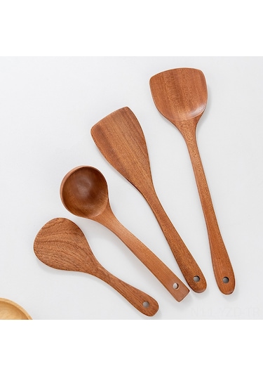 Yuntech01 Ev Kullanıma Uygun Ahşap Ocak Gereci Seti 4 Parça - Dayanıklı Gül Ağacı, Teflon Tava Uyumlu, Ergonomik Kucharka Ve Pişirme Araçları
