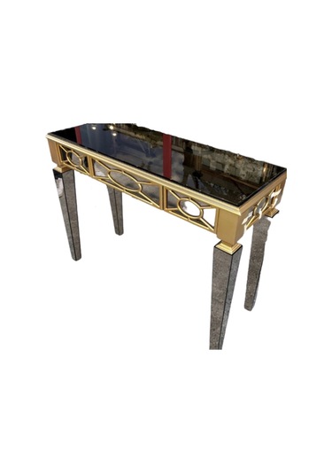 Dresuar Motifli Ayna Kaplamalı Model Parlak Gold Renk Kayın  Torna Altın