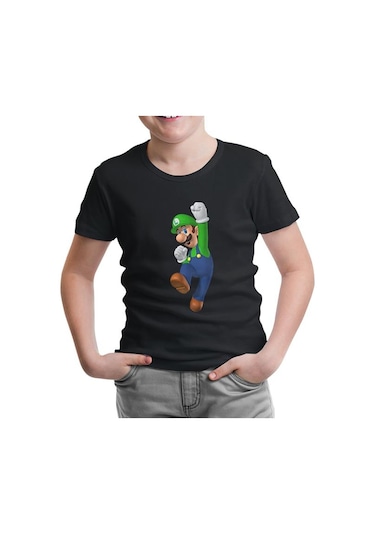Lord Tshirt Mario & Luigi - Luigi Siyah Çocuk Tshirt