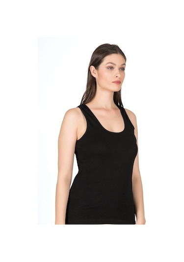 Kadın Pamuklu Ribana Esnek Biyeli Kalın Askılı Örme Atlet Siyah K0111-siyah