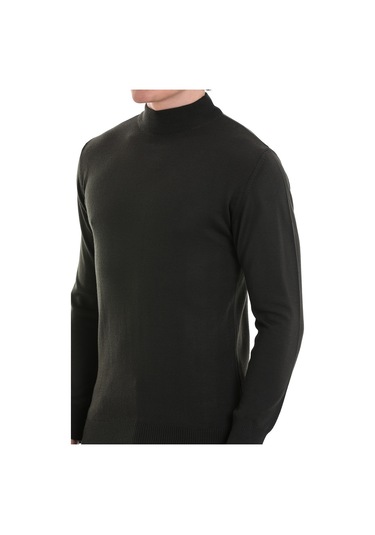 Hatemoğlu Haki Regular Fit Düz Yarım Balıkçı Yaka Yünlü Triko Kazak Haki