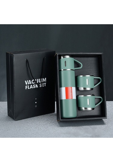 500ml 304 Paslanmaz Çelik Termos Bardak Taşınabilir İş Çay Bardağı, Spec: Hediye Kutusu Seti Yeşil