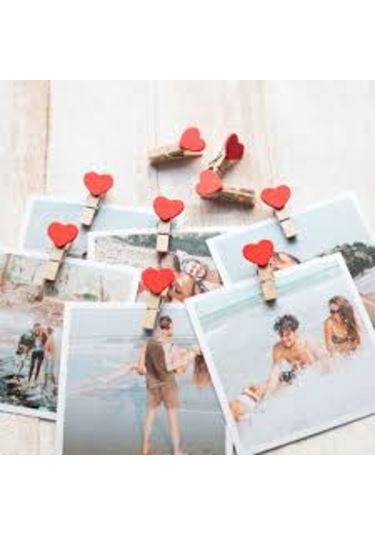 Kırmızı Kalpli Minik Ahşap Mandal 10+