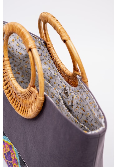 Fabric Craft Bag Kadın El Çantası Denim Etnik Bordürlü Mavi