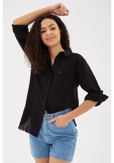 Fashion Friends Etek Ucu Püsküllü Gömlek Siyah Siyah