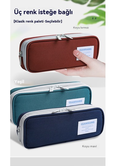 Basit Büyük Kapasiteli Çift Katmanlı Fermuarlı Öğrenci Kalem Kutusu Bordo