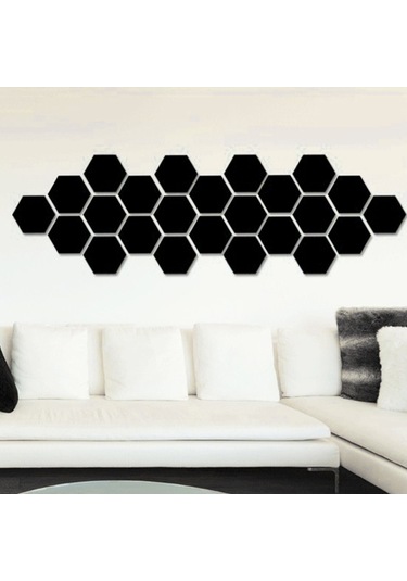 Sones 12 Adet 3d Altıgen Ayna Duvar Sticker Seti, Boyut: 4 4cm Siyah Diğer