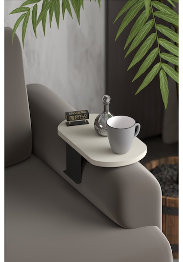 İkili Yan Sehpa Ayarlanabilir Tepsi Oval Dekoratif Beyaz