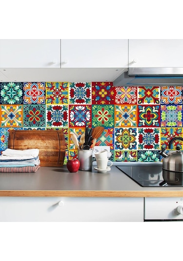 Beyaz & Kırmızı Renkli Desen Seramik Fayans Duvar Etiket Masaları Banyo Mutfak Ev Dekor Duv Su Geçirmez Duvar Sticker Dğ. 56651311 Diğer