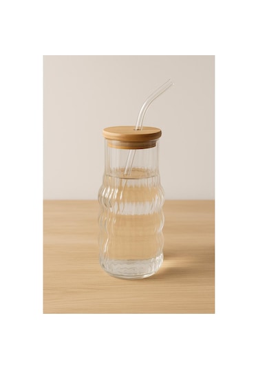 Bambu Kapaklı Motivasyon Cam Bardak / Suluk, 900 Ml, Pipet Hediyeli