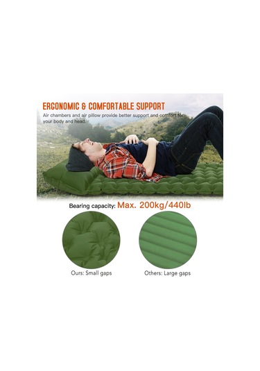 Tomshoo Ultra Hafif Dahili Pompalı Yastıklı Kamp Şişme Yatağı Yeşil