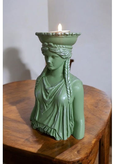 Dekoratif Masa Üstü Karyadit Kızı Hediyeli Mumluk Yeşil