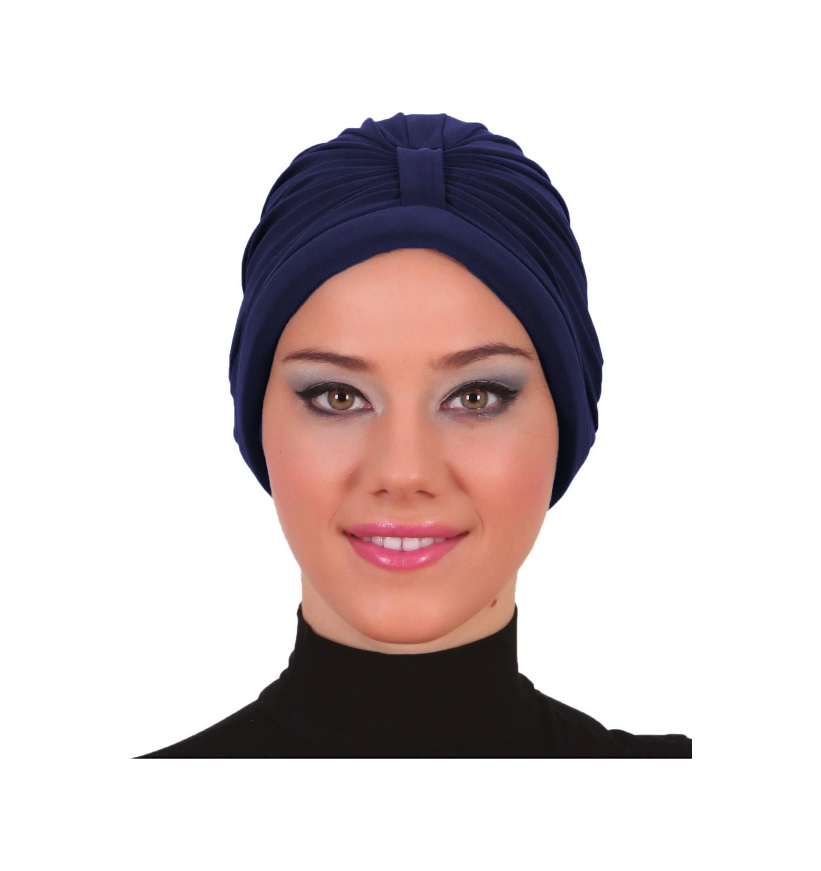 Bantlı Ön Ve Ensesi Bantlı Nervürlü Lacivert Süngerli Hazır Türban Tesettür Bone Havuz Bonesi Lacivert