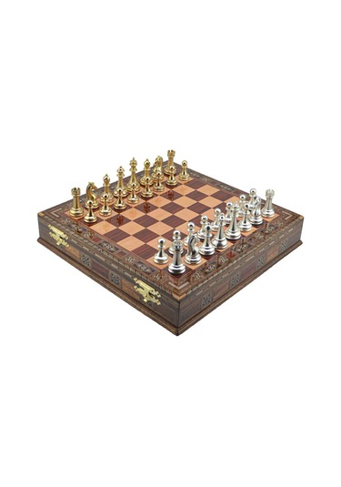 Gifthome Metal Satranç Takımı-seti büyük klasik parlak gül sandık