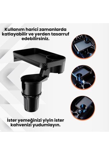 Coofbe 360 Döner Ayarlamalı Araç Bardaklık Araç Masası Araç Organizer Araç Bardaklık Ve Araç Tepsisi Siyah