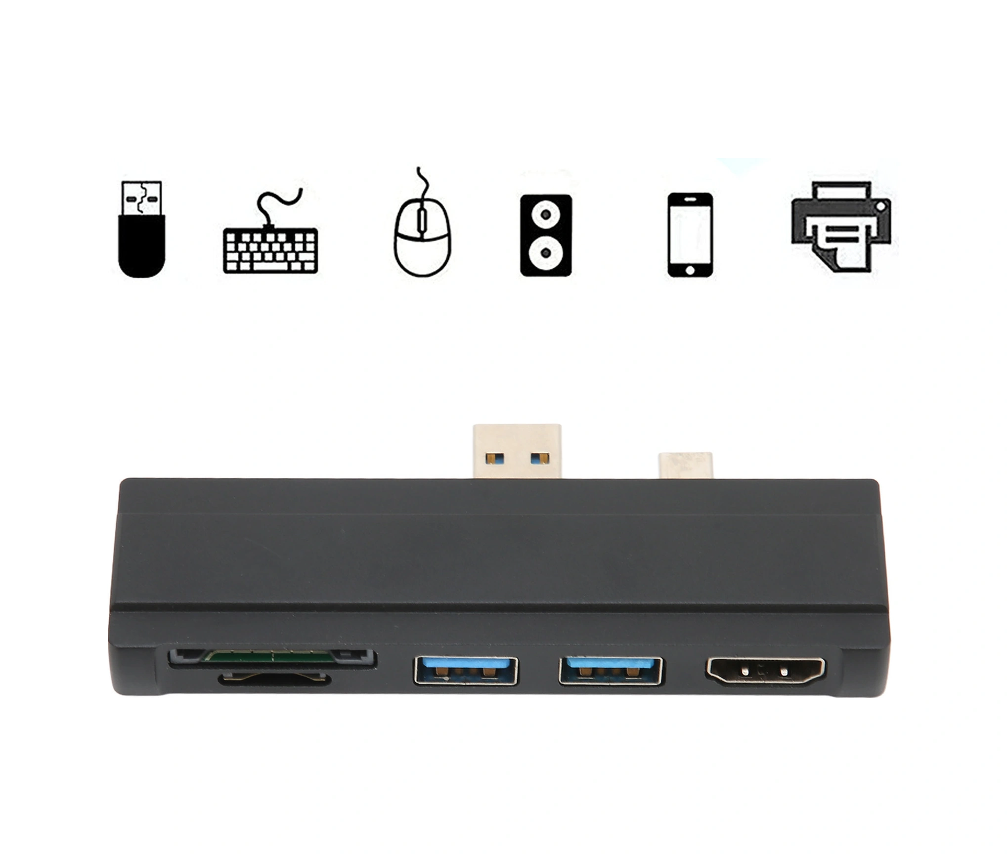 Xiyyadms Surface Pro 4/5/6 İçin 5-in-1 Usb 3.0 Hub: 4k Hdmı Çıkışı, 2x Usb 3.0, Sd/tf Kart Okuyucu, Siyah Alüminyum Dizüstü扩展底座