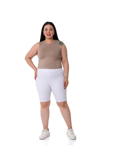 Büyük Beden Beli Lastikli Diz Üstü Beyaz Bayan Tayt-beyaz Beyaz