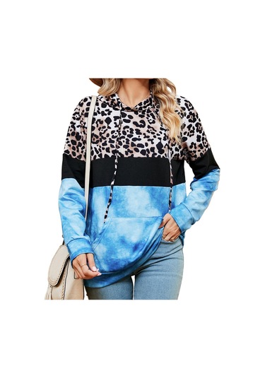 Jkaashdk Kadın Moda Rahat Leopar Baskı İlkbahar Sonbahar Uzun Kollu Kazaklar Ve Uzun Kollu Mavi