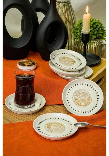 Heda Porselen Yakamoz Porselen Çay Tabağı Kırık Beyaz 12 CM 6'lı Beyaz