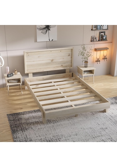 Ebruli Model Vernikli Çam Ahşap Karyola-169 200 x 200 CM