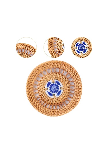 Suntek Tatil Yemeği Yemek Ev Için Yuvarlak Dokuma Servis 8cm Kahverengi