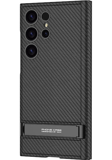 Galaxy Uyumlu S24 Ultra Kılıf Kamera Korumalı Karbon Tasarım Droga Standlı Kartlıklı Kapaklı Kılıf-siy