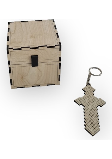 Ahşap Minecraft Anahtarlık Bej