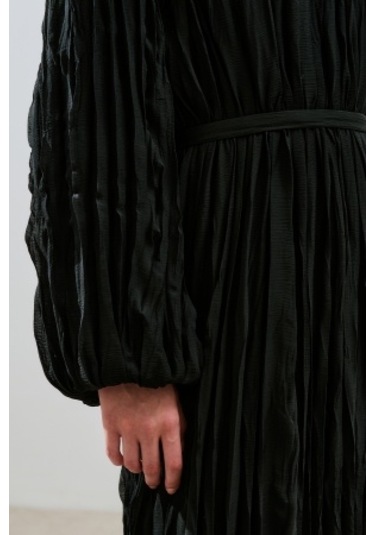 Piliseli Şifon Elbise Siyah Siyah