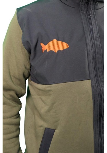 Oslo Fisherman Balık Nakışlı Fermuarlı Sweatshirt Haki - Siyah