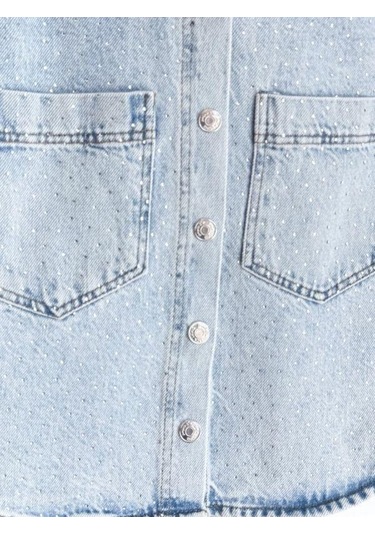 Kız Çocuk Taşlı Tasarım Kot Ceket-15581 Mavi