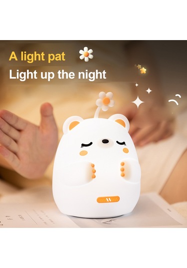 Wezone Karekterize Ayı Desenli Silikon Gece Lambası - Dokunarak Aç/kapat, Yumuşak Materyal, 2 Işık Tonu, Parlaklık Ayarlı, Göz Koruyucu Işık, 30 Dakika Zamanlayıcı, 1200mah Pil, Beyaz Beyaz