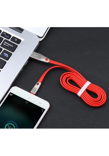Aweı Cl-96 Usb Micro Usb Taşınabilir Tpe + Alüminyum Alaşımlı Veri Kablosu, 2a, Uzunluk: 1m Kırmızı