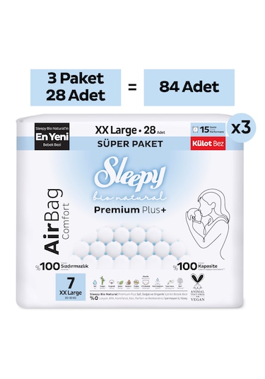 Sleepy Bio Natural Premium Plus Airbag Comfort Mega Paket Külot Bez 7 Numara Xxlarge 84 Adet
