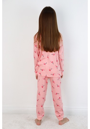 Kız Çocuk Orta Kalınlıkta Basic Baskılı Pijama Takımı Koyu Pembe